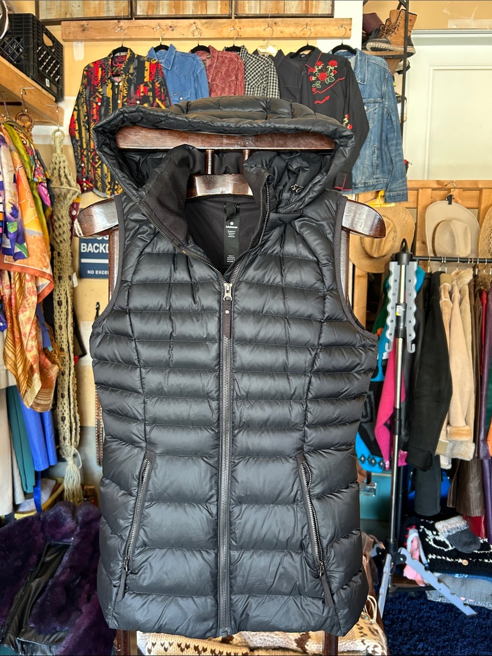 lululemon athletica Black Quilted Hooded Puffer Vest